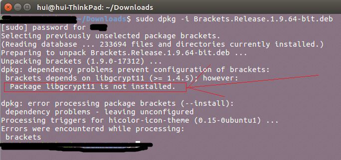 brackets 1.9无法安装解决办法（ubuntu下）