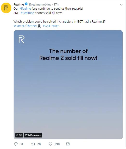 Realme 2销量公布已累计销售200万台
