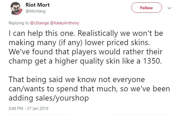 LOL设计师：以后会减少便宜皮肤的产出，玩家更喜欢贵一点的
