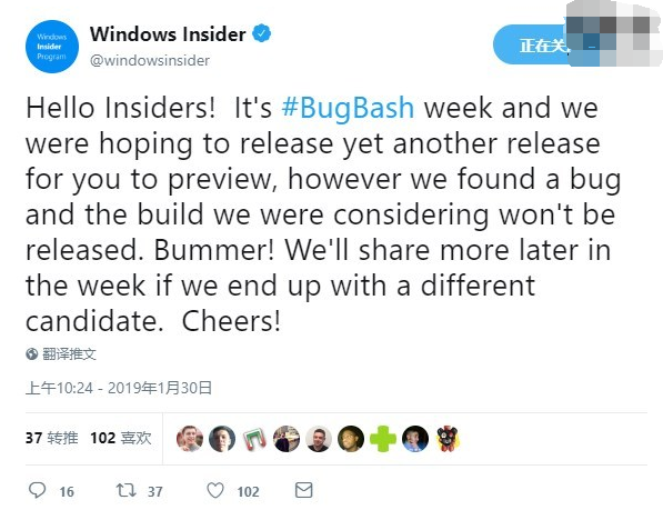 因为一个Bug，微软Windows 10 19H1本周不再推新预览版